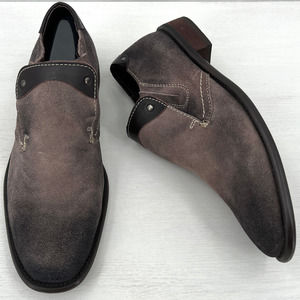 Bacco Bucci Studio Mens Sz 8 Shoe Brown Burnished Suede Leather Slip On Loafers